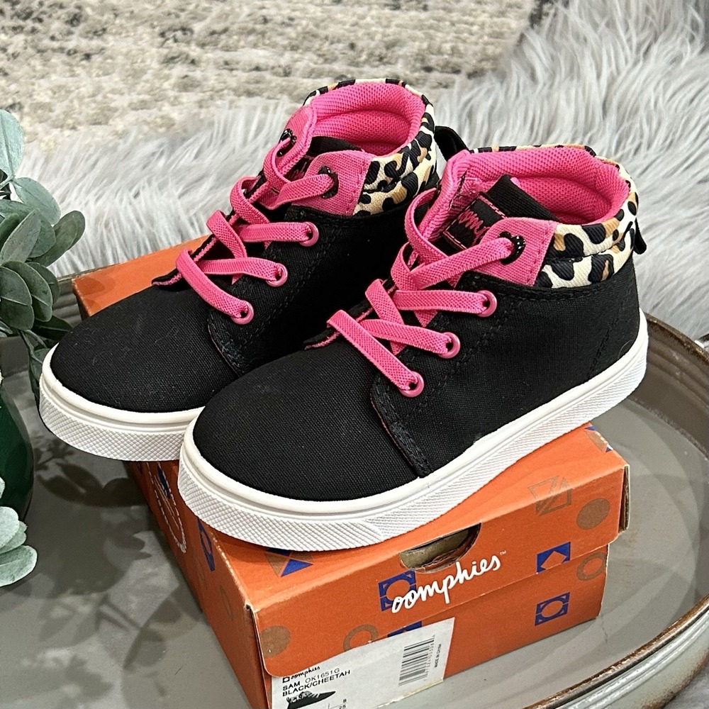 OOMPHIES Girls Sam Slip‎ On Black Cheetah High Top Sneaker Size 9C NEW